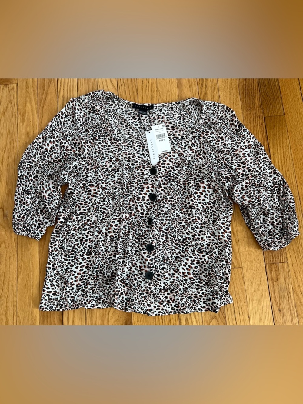Sanctuary White, Black and Brown Leopard Print Button-Front Top